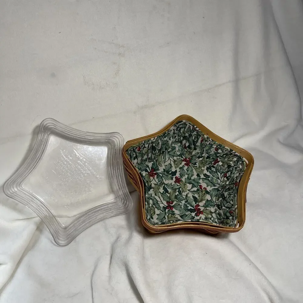 Longaberger 2001 Shining Star Christmas basket w/ protector & Holly liner green
